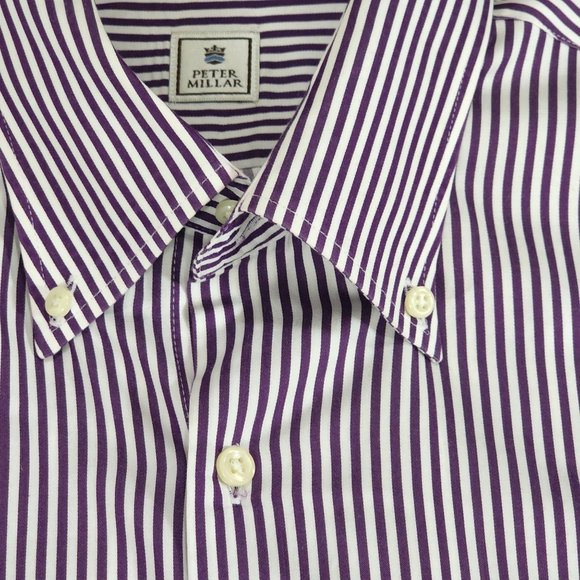 Peter Millar Men's Long Sleeve Purple‎ White Striped Button Down Shirt Size Med - Picture 5 of 8